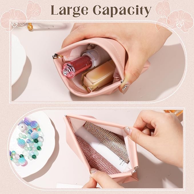 4PCS Pocket Cosmetic Bag Squeeze Top, Small Makeup Bag for Purse Portable Mini Coin Change Purse Self-Closing Cosmetic Purse Small Leather Makeup Lipstick Organizer Pouches(BlackPink)