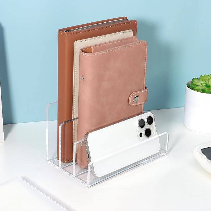 Acrylic File Organizer for Desk, 3 Sections Mail Sorter Organizer Holder, Acrylic Desk Organizer for Document, Letter, Notebook