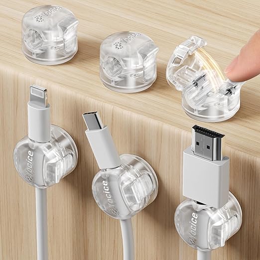 6 Pack Locking Spring Cable Clips, Rotatable Cord Organizer with Secure Lock Design, Adhesive Cord Holder for Desk Home Office Car Wall Charger Cable Management, Clear