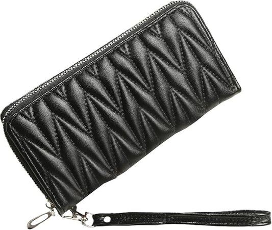 Women's Zip Wristlet Wallet - Large Capacity RFID Blocking Clutch Purse Quilted Soft Vegan Leather Travel Organizer