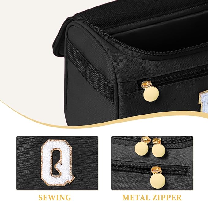 COSHAYSOO Personalized Hanging Travel Toiletry Bag for Women College Teen Girls Toiletries Travel Size Makeup Toiletries, Summer Vacation Essentials Monogrammed Gifts Black Q