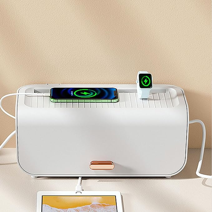 Cable Management Box, Cord Organizer Box Power Strip Box Router Storage Box Desk Cord Organizers Cord Hiding Box for Home (White)