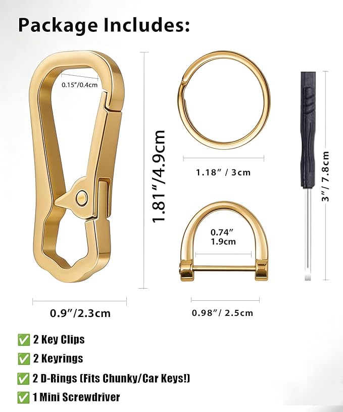 Metal Keychain Clip with Key Rings and D Ring, Heavy Duty Carabiner Key Chain Hook Holder for Car Home Keys