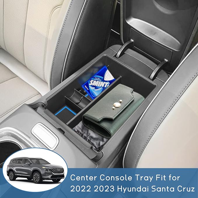 POSAID Center Console Organizer for 2022 2023 2024 Hyundai Santa Cruz Center Console Armrest Tray for 2022 Hyundai Tucson NX4 Storage Box Insert Tray with Coin Holder, Blue Trim