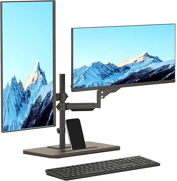 suptek Freestanding Dual Monitor Mount for 2 Screens up to 32 inches,Taller Monitor Stand Hold 22lbs,Dual Monitor Arm Desk Mount with Base(ML8022C)