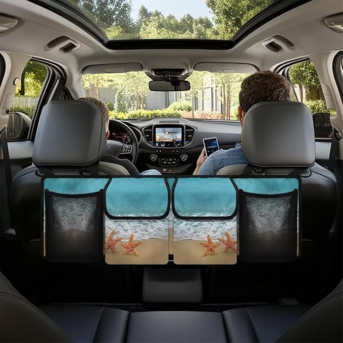 Sea Starfish Trunk Organizer and Storage, Backseat Hanging Organizer for SUV, Truck, MPV, Waterproof, Collapsible Cargo Storage Bag with 4 Pockets