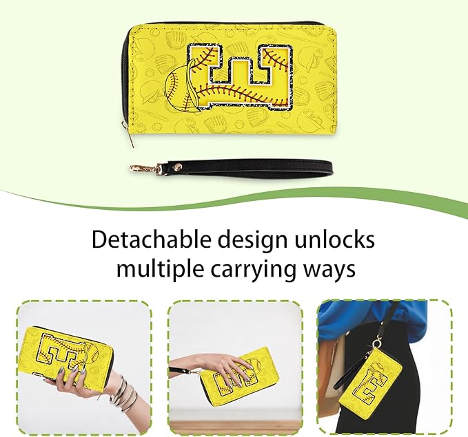 Softball Lovers Gift Womens Wallet - Small Slim PU Leather Letter E Wallet for Women with Zipper Purse, Credit Card Holder Wallets, Wristlet Wallets for Girls Women Player Coach (Letter E Gifts)