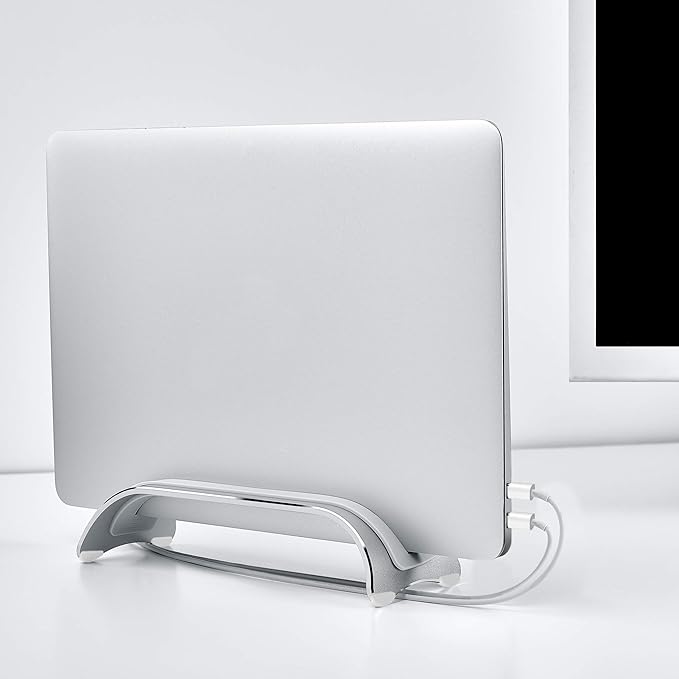 SIIG Aluminum Vertical Laptop Stand Holder, Desk Space Saving, Three Rubber Sizes 0.56", 0.64" & 0.72", Fits MacBook Pro, and Other Laptops to Organize Work & Home Office (CE-MT2R12-S2)