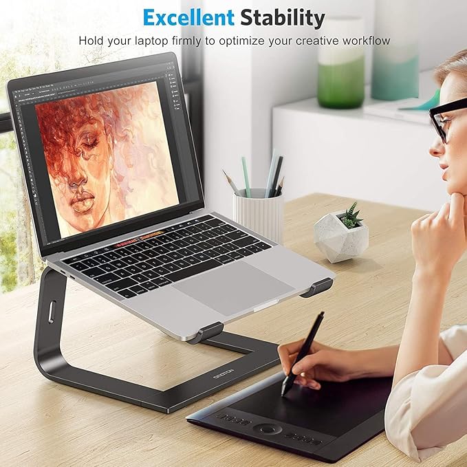 OMOTON Laptop Stand, Detachable Laptop Mount, Aluminum Laptop Holder Stand for Desk, Compatible with MacBook Air/Pro, Dell, HP and All Laptops (11-16 inch), Black
