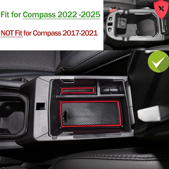 TACOBRO Center Console Organizer Tray Compatible with Jeep Compass 2022 2023 2024 2025 Accessories Insert Armrest Glove Box Secondary Storage Divider ABS Materials，Red