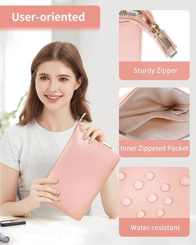 Narwey Small Makeup bag for Purse, Small Makeup Pouch for Purse Cosmetic Bag with Zipper, Cute PU Leather Make up Pouch for Women Girls (Pink)
