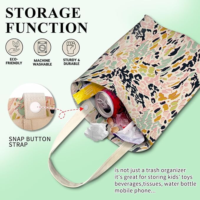 Car Trash Can, Cute Car Trash Bag, Hanging Car Organizer and Storage Bag, Trash Bin for Car Accessories, Vehicle, Travelling, Camping Colorful Leopard