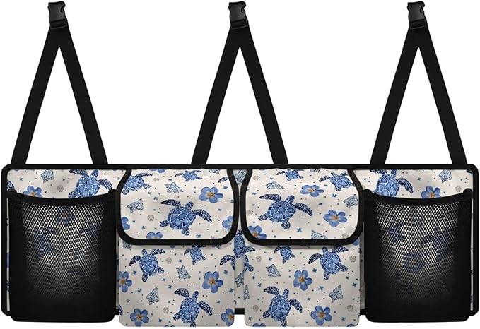 Turtle Car Backseat Organizer Florals Collapsible Cars Storage Bag with 4 Pockets Foldable Vehicle Interior Cargo Organizer Accessories Universal Fit for Cars SUV Sedans