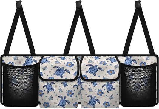 Turtle Car Backseat Organizer Florals Collapsible Cars Storage Bag with 4 Pockets Foldable Vehicle Interior Cargo Organizer Accessories Universal Fit for Cars SUV Sedans