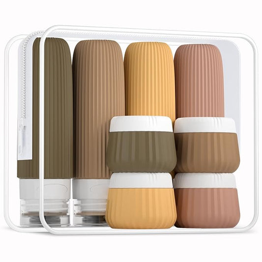 Mrsdry Travel Bottles 8 Pack, TSA Approved 3 oz Travel Toiletries Containers with Clear Bag, Leak Proof Silicone Squeezable Essentials Jars
