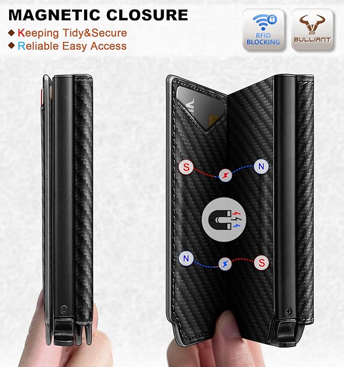 BULLIANT Men Wallet Leather Wallet Card Holders Money Clip for Men 10Cards-Magnetic Flip on Metal Case