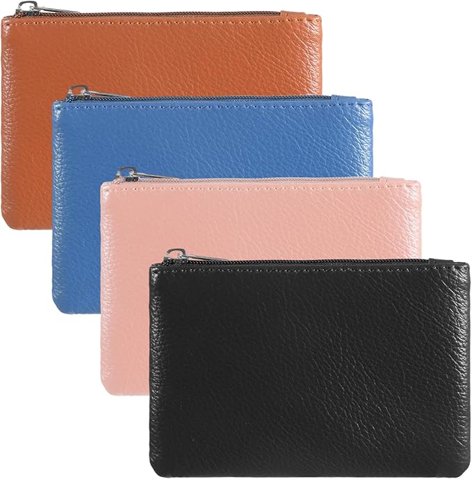 4 Pcs Small Coin Purse, Leather Change Purse with Zipper, Small Coin Purses Wallet Pouch Portable Coins Bag Change Purses for Men Women, Coins, Key