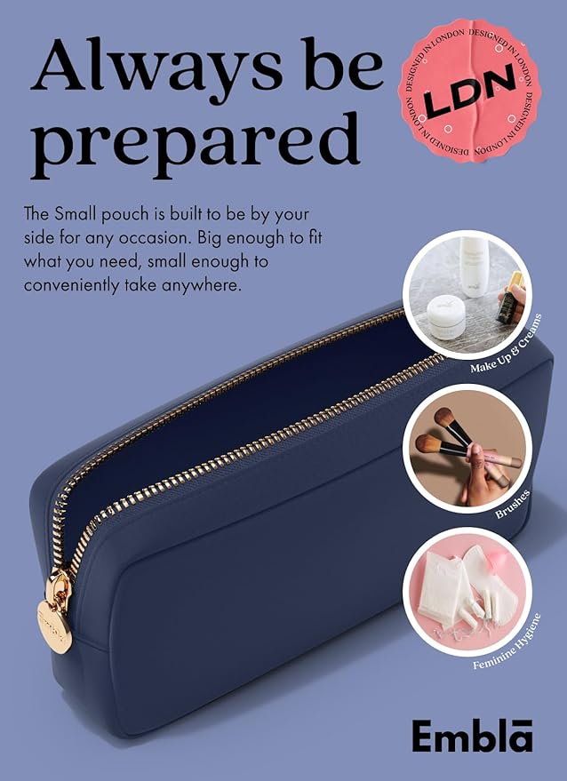 Embla Makeup Bag Travel Cosmetics Pouch and Toiletry Bag, Nylon Zipper Pouch Purse, Cute Make Up Organizer Storage Tote for Women Girls, Travel Skincare Case, Small Makeup Bags, Sapphire