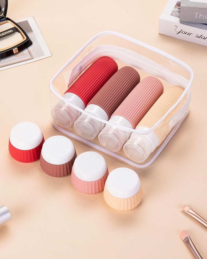 Mrsdry Travel Bottles for Toiletries 8 Pack, Tsa Approved Travel Size Toiletries 3 oz, Travel Containers for Toiletries, with Clear Bag, Leak Proof Silicone Squeezable Travel Essentials Creams Jars