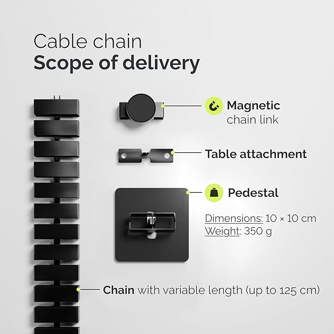 VALU Cable Management Spine – 49 Inch Cable Organizer for Height-Adjustable & Fixed Desks – Sturdy & Flexible with Magnetic Link – Cord Management System Under Desk with Steel Base & Non-Slip Pads