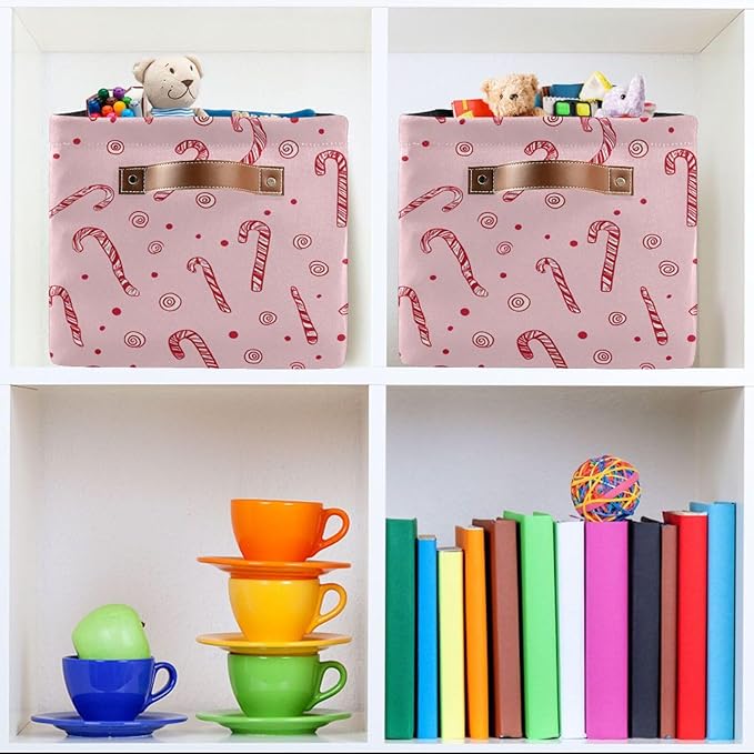 Aslsiy Storage Basket Candy Cane and Ornament on Pink Nursery Bins Baby Canvas Box Clothes Shelf Basket Laundry Hampers 1 Pcs