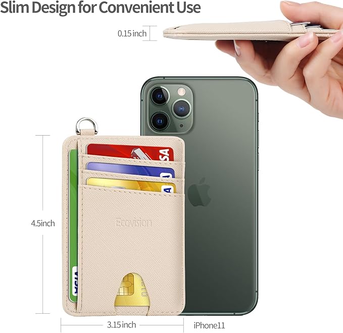 EcoVision Slim Minimalist Front Pocket Wallet, RFID Blocking Credit Card Holder Wallet with Detachable D-Shackle for Men Women