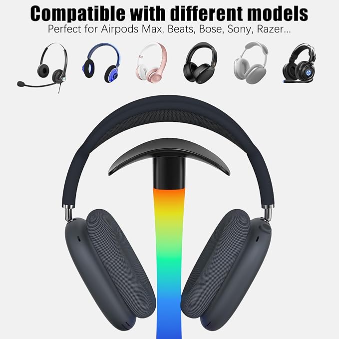 Headphone Stand with Wireless Charger,Gaming Headset stand with RGB Light Mode,For Airpod Max Stand Compatible with Airpod Pro/3/2,For iPhone 17/16/15/14/13/12/11,Gifts for Gamers & Music Lover(Black)