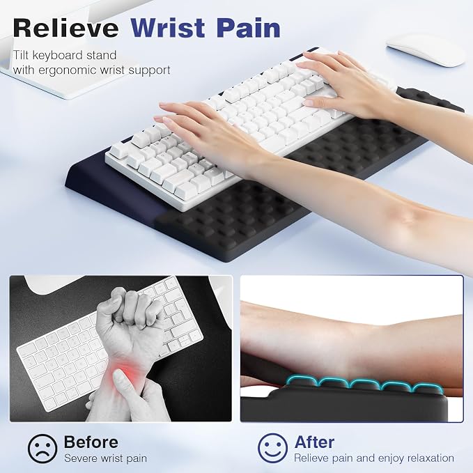Ospelelf Keyboard Wrist Rest, Ergonomic Memory Foam Wrist Support for Typing & Gaming, Tilted Keyboard Pad, Aesthetic Desk Accessories for Office, Relief for Carpal Tunnel & Wrist Pain, Black Blue