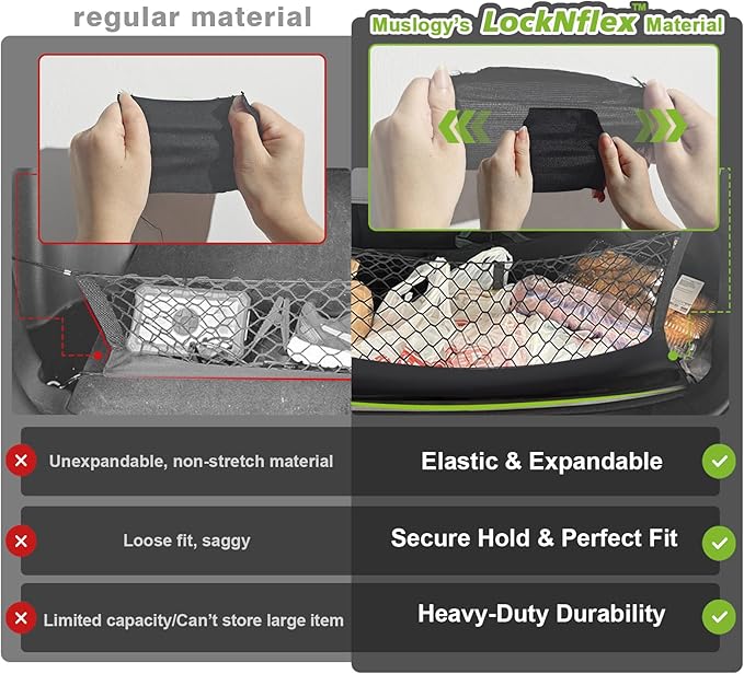 Muslogy Truck Bed Cargo Net Trunk Netting Compatible with 2021-2026 Chevy Suburban&Tahoe|GMC Yukon&Yukon XL| Escalade Accessories, Pickup Cargo Organizer SUV Sedan Storage Net w/Heavy Duty Carabiners