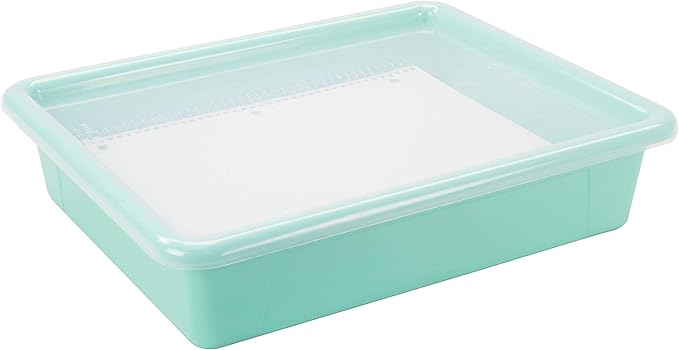 Storex Letter Size Flat Storage Tray – Organizer Bin with Non-Snap Lid for Classroom, Office and Home, Teal, 5-Pack (62541A05C)