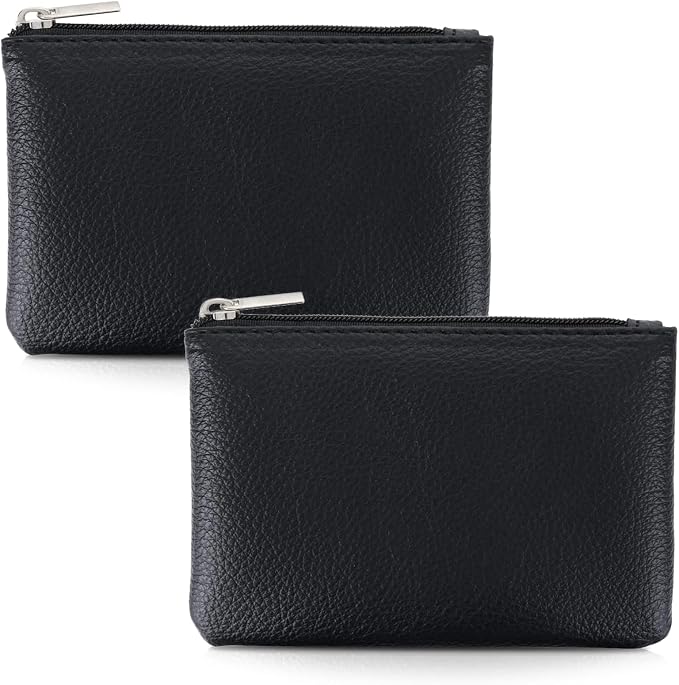 2 Pack Leather Zipper Coin Purse,Portable Change Wallet,Coin Pouch with Zipper for Men Women,Small Pouch Change Purse Coin Bag,Mini Coin Pocket Pouch Change Holder for Men Women(black)