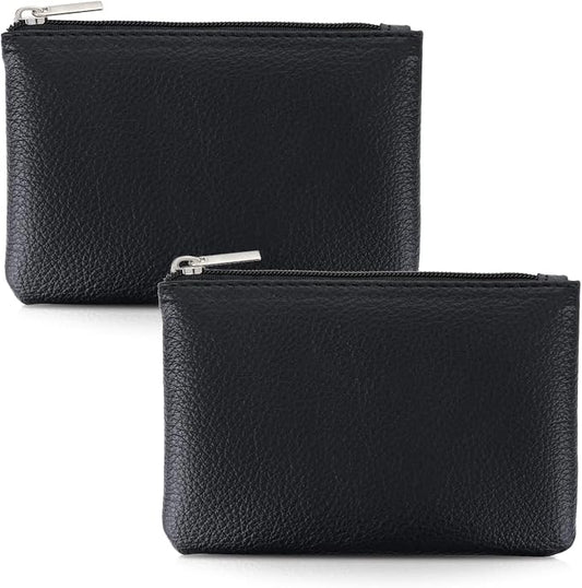 2 Pack Leather Zipper Coin Purse,Portable Change Wallet,Coin Pouch with Zipper for Men Women,Small Pouch Change Purse Coin Bag,Mini Coin Pocket Pouch Change Holder for Men Women(black)