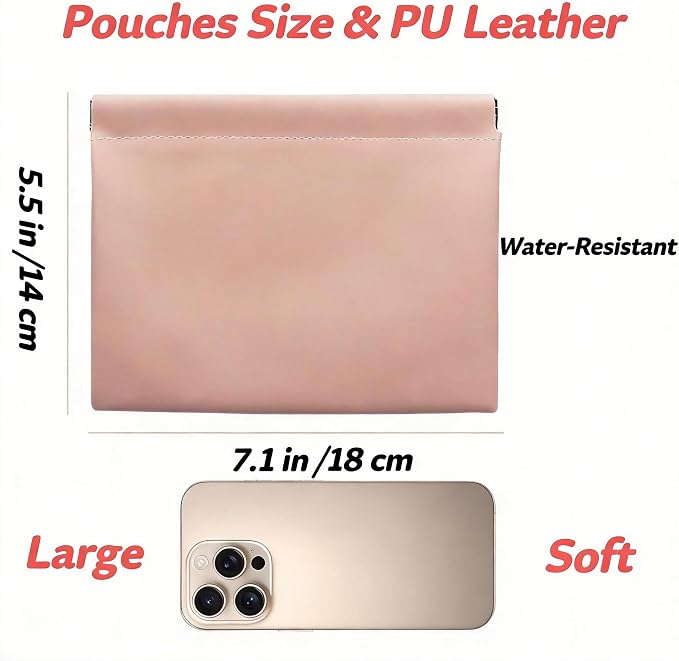 4 Pack 7.1"×5.5" Small Makeup Bag for Purse, Magnetic Large Pouches for Purse Organization, Soft PU Leather Mini Travel Organizer Pouch for Women's Cosmetics Lipstick Cash Credit Card