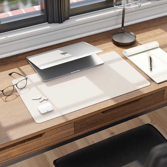 Smead Desk Pad, Vegan Leather Desk Mat with Non-Slip Faux Suede Backing, Perfect Desk Organizer for Office Decor, 23.6” x 13.7” Small, Sandstone (64836)