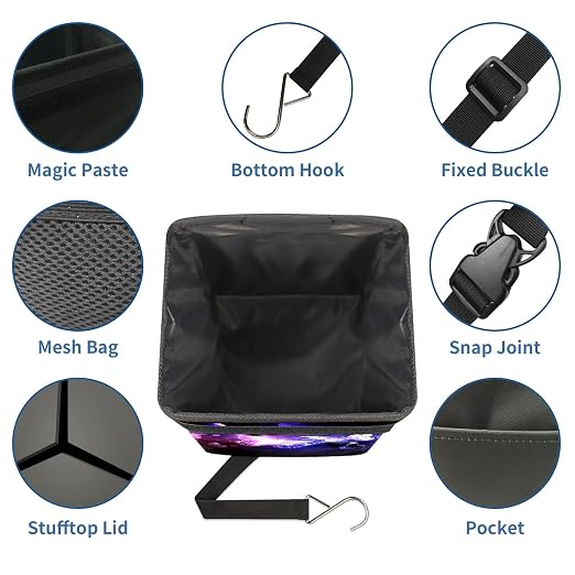 Purple Butterfly Trash Can With Lid - Collapsible Reusable Waterproof Car Garage Bag, Automotive Garbage Can, Accessories Interior Organizer