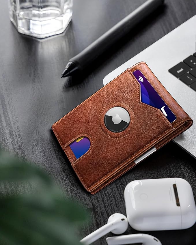 miyozi Airtag Wallet for Men,with Money Clip 11 Cards Slim Front Pocket Leather RFID Blocking Wallet with Gift Box