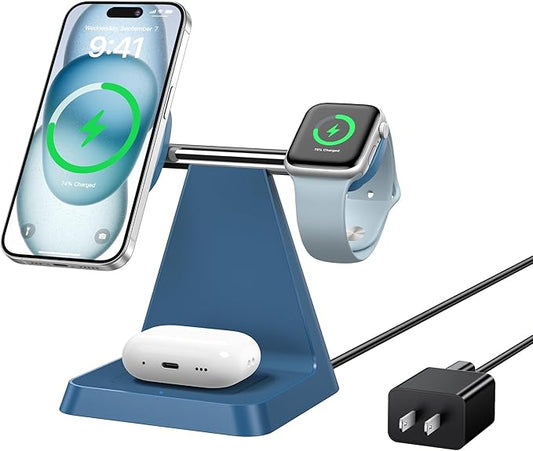 Magnetic Wireless Charger for iPhone - 3 in 1 Charging Station for Multiple Devices Charger Stand for Apple Watch iPhone 16 15 14 13 12 Pro Max