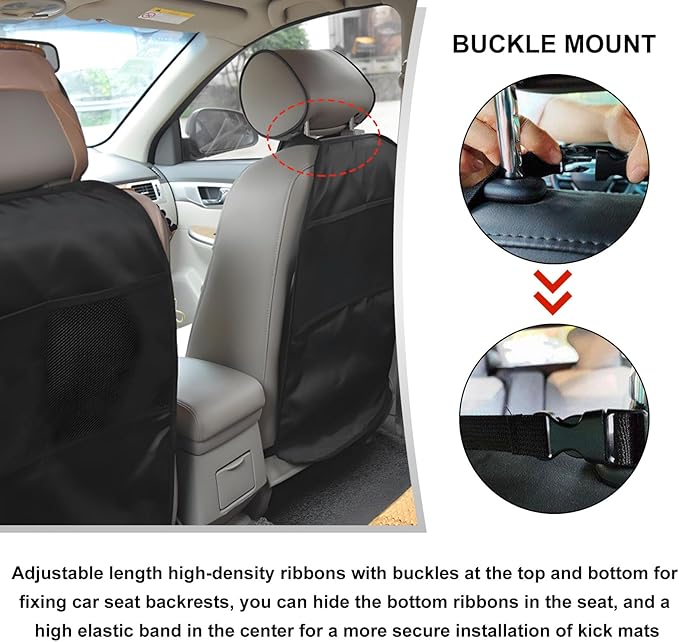 2 PCS Kick Mat Back Seat Protector, Waterproof Car Backseat Protective Kick Mat with 2 Mesh Pockets, Large Vehicle Seat Back Kick Mat Organizer for Kids, Car Accessories