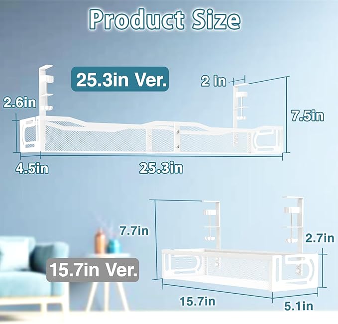 No Drill Under Desk Cable Management Tray, SONATURE 25.3" Cord Organizer for Table, Clamp Mount Desk Cable Management, Premium Carbon Steel Cable Organizer for Office, Home (White)