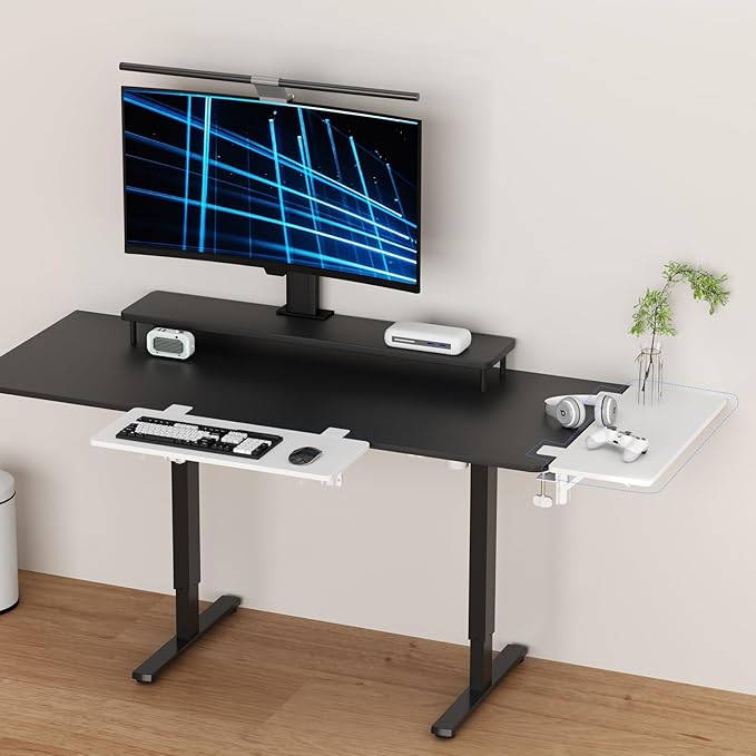 Suptek Clamp-on 9.5 x 23.6 inch Desk Extender, Wrist Support, Foldable Keyboard Tray Platform, Suitable for Office Desks, White, DSF3LW