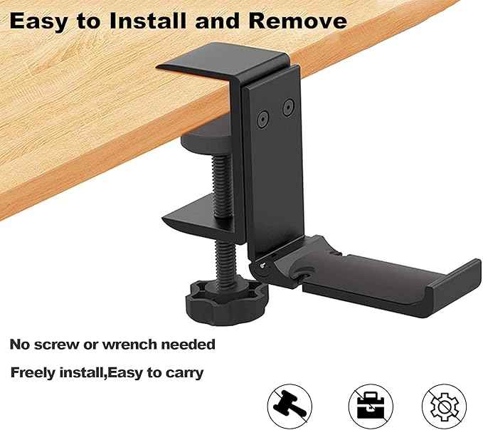 Aluminum Headphone Stand Hanger Foldable with Cable Organizer Headset Holder, Non-Slip Desk Hook Space Save Universal Headphone Mount