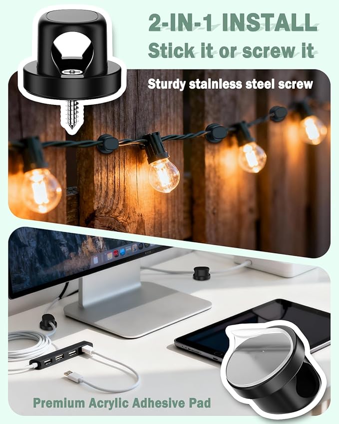 Rotatable Cord Holder, Snap-Lock Cable Clips, 8 Pack Adhesive Cord Organizer, Phone Charger Wire Organizer Keeper for Nightstand Car Kitchen Office Accessory,Black
