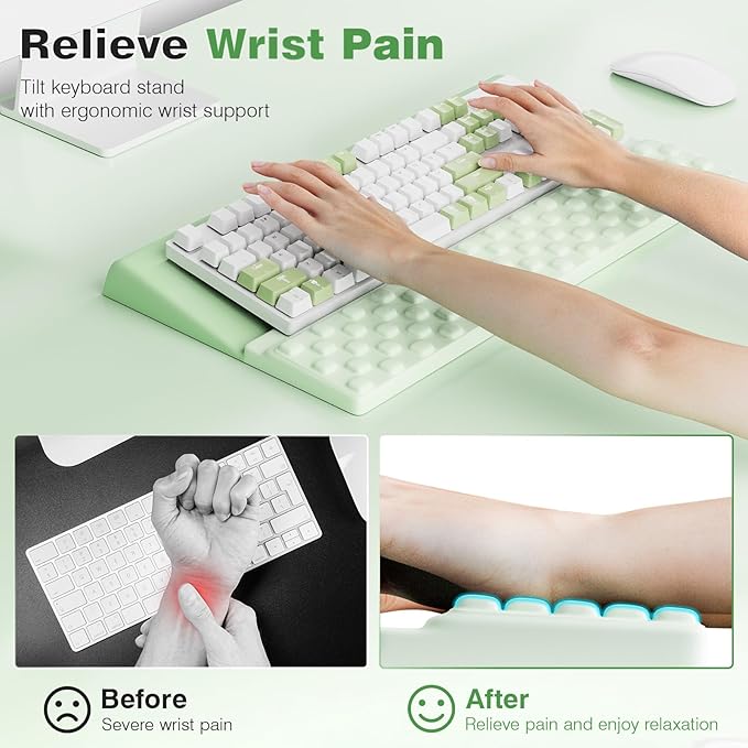 Ospelelf Keyboard Wrist Rest, Ergonomic Memory Foam Wrist Support for Typing & Gaming, Tilted Keyboard Pad, Aesthetic Desk Accessories for Office, Relief for Carpal Tunnel & Wrist Pain, Light Green