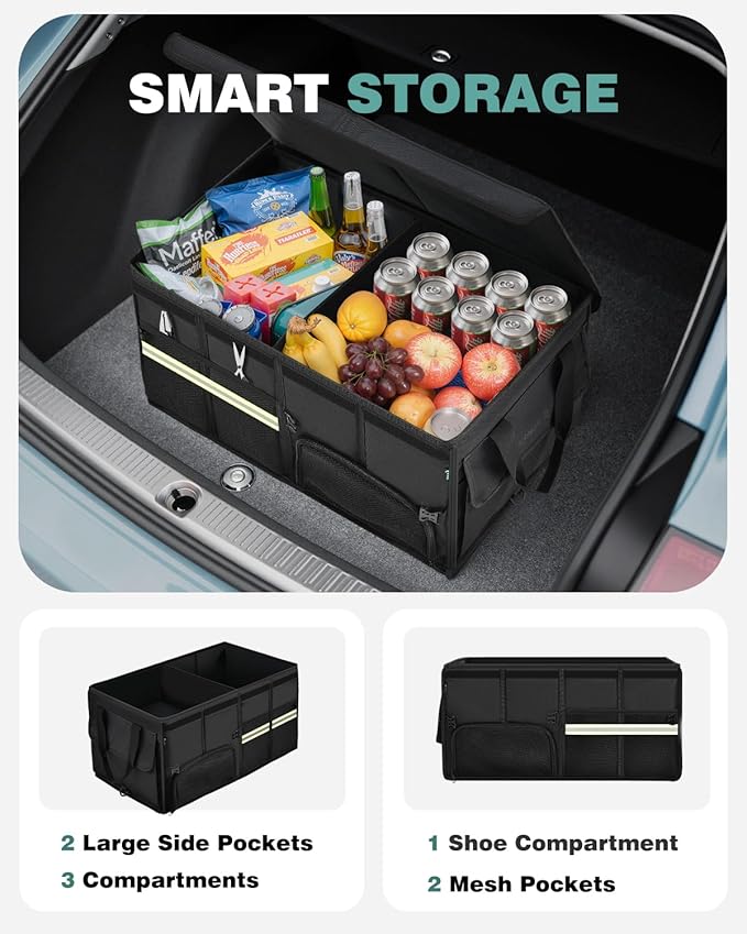 FLORICH Trunk Organizer with Breathable Shoe Storage for Suv, Waterproof Car Organizers Collapsible, Large Trunk Organizer Back Seat Storage for Car