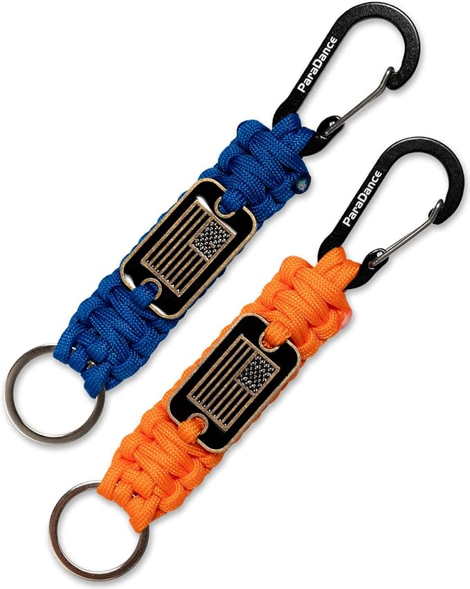 Paracord Keychain Braided Rope Key Chain w/USA Flag Carabiner Hook Clip for Men Women Keys Backpack Belt Camping
