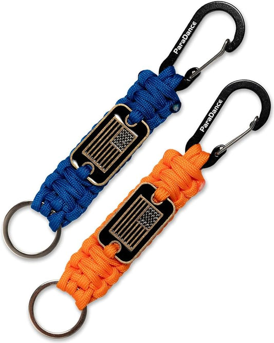 Paracord Keychain Braided Rope Key Chain w/USA Flag Carabiner Hook Clip for Men Women Keys Backpack Belt Camping