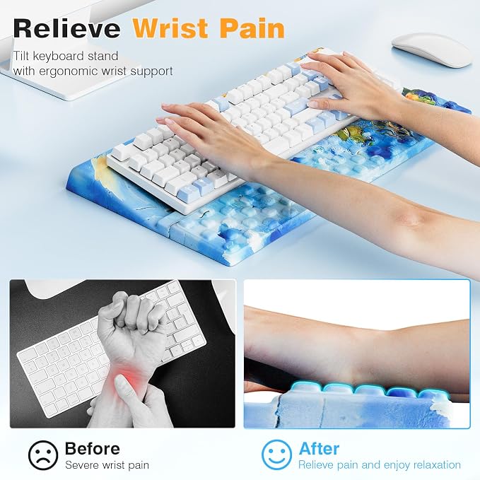 Ospelelf Keyboard Wrist Rest, Ergonomic Memory Foam Wrist Support for Typing & Gaming, Tilted Keyboard Pad, Aesthetic Desk Accessories for Office, Relief for Carpal Tunnel & Wrist Pain, Sunflower