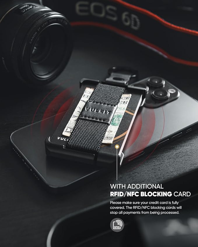 VULKIT Minimalist Slim Wallet For Men Front Pocket Alumimum Credit Card Holder Wallet With RFID/NFC Blocking Cards Black
