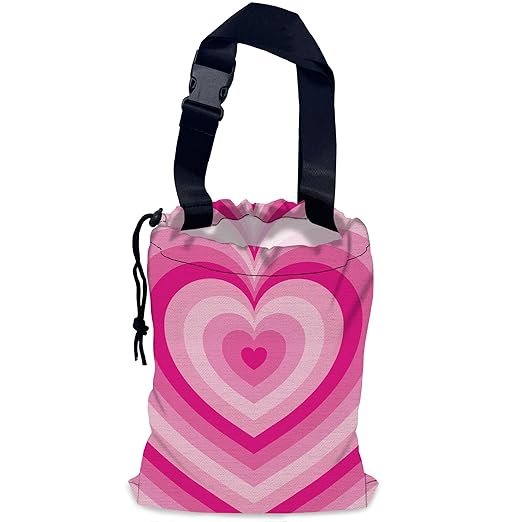 Pink Heart Car Garbage Bag,Romantic Heart Waterproof Small Car Trash Bag Hanging Back of Seat,Drawstring Hanging Car Trash Bag with Adjustable Buckle for Car Accessories