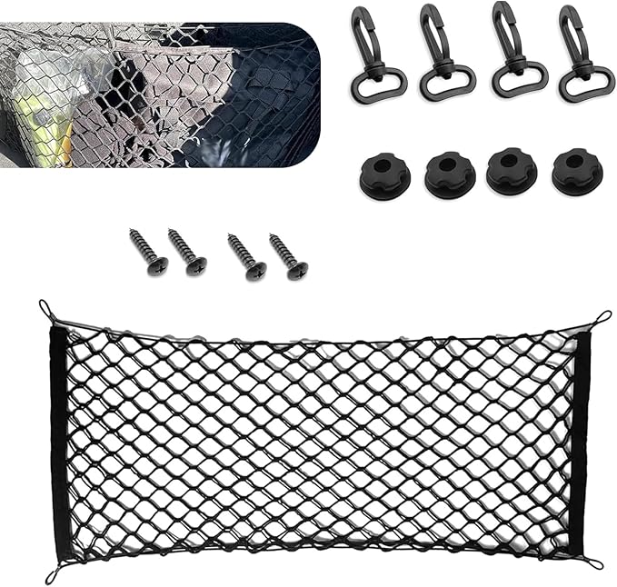 MLY Car Cargo Net, Trunk Net Stretchable Storage Mesh with Secure Hooks, Adjustable Storage Mesh, Universal Trunk Cargo Net for SUV, Sedan (43.3x15.8 Inch)